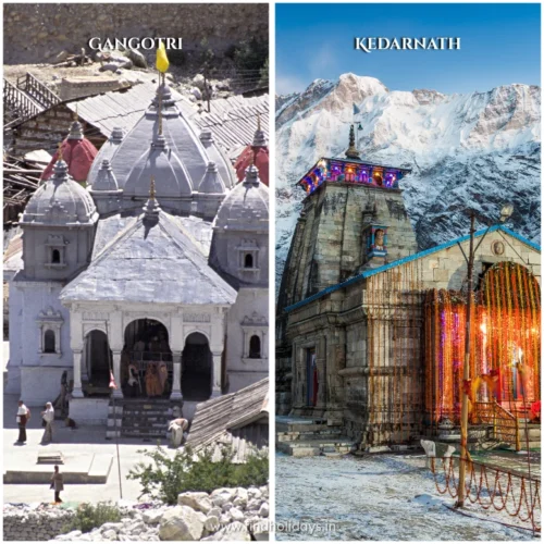 Panoramic view of the four sacred Char Dham shrines in the Himalayas, representing the ultimate 10-day pilgrimage.