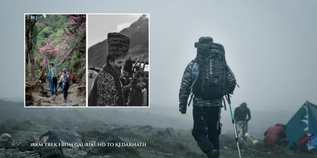 Pilgrims trekking along the mountainous 18 km path from Gaurikund to the Kedarnath Temple.