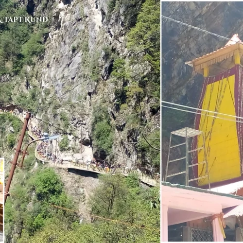 Devotees taking a holy bath in the thermal springs of Tapt Kund before performing pooja at the Yamunotri Temple.