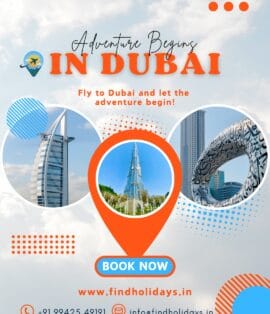 Explore Dubai like never before with our 6N/7D Dubai tour package from Chennai! 🏙️ From the iconic Burj Khalifa and Dubai Mall to the thrilling Desert Safari and Dhow Cruise, experience luxury, adventure, and culture all in one trip. Book your Dubai holiday package from Chennai with FindHolidays.in today!