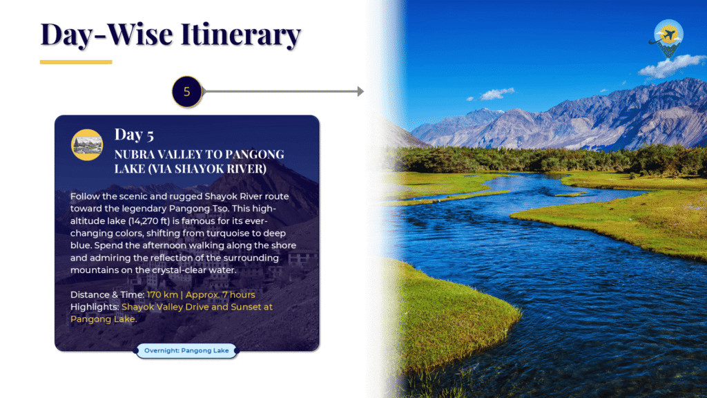 Nubra Valley to Pangong Lake via Shayok River route in Ladakh
