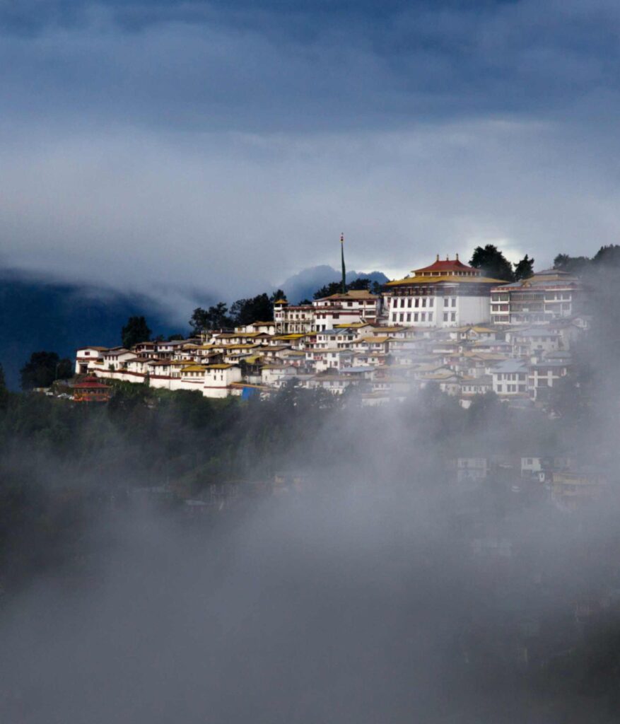 Bomdila Monastery in Arunachal Pradesh surrounded by Himalayan mountain views