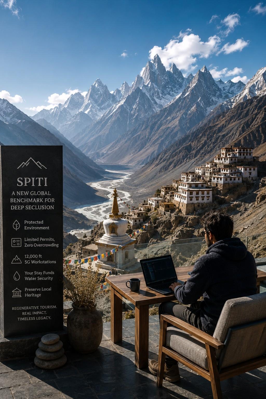 Luxury heated pool overlooking the snow-capped Himalayan mountains