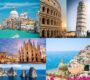 Panoramic view of colorful Positano cliffside villages on the Amalfi Coast featured in FindHolidays affordable Italy tour package from Chennai.