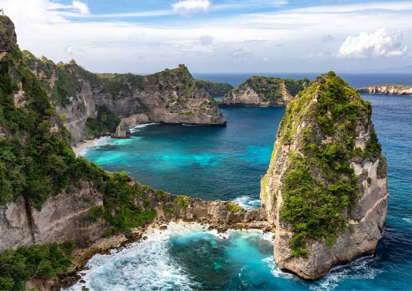 Nusa Penida island view in Bali with ocean cliffs and blue water