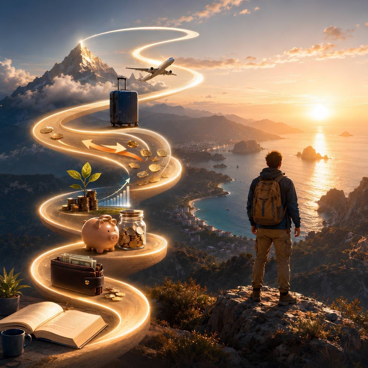 The Growth Flow showing eight steps from learn, earn, save and invest to cash flow, travel, grow and repeat