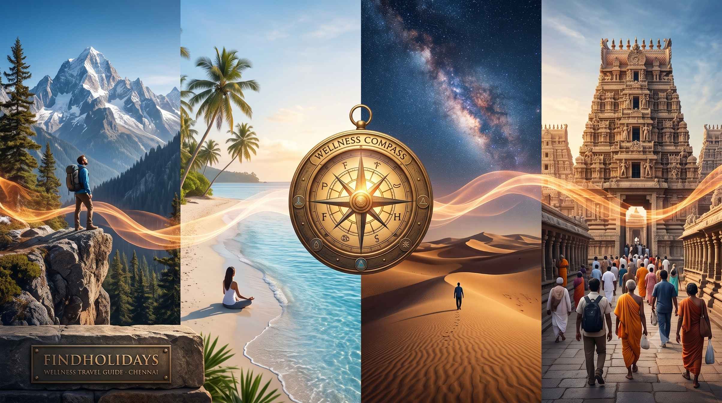 The Wellness Flow: Mountains, Beaches, Deserts, and Pilgrimages Wellness Travel showing the healing benefits of mountains, beaches, deserts, and pilgrimages