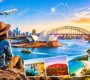 Australia travel guide from India featuring Sydney Opera House, Harbour Bridge, koala and Australian destinations