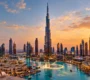 Dubai skyline at sunset with Burj Khalifa for Dubai tour packages from Chennai