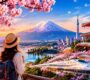 Japan tour package from Chennai featuring Mount Fuji, cherry blossoms, traditional temple and Shinkansen