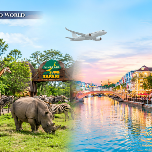 Exotic wildlife at Vinpearl Safari and the colorful architecture of Grand World.