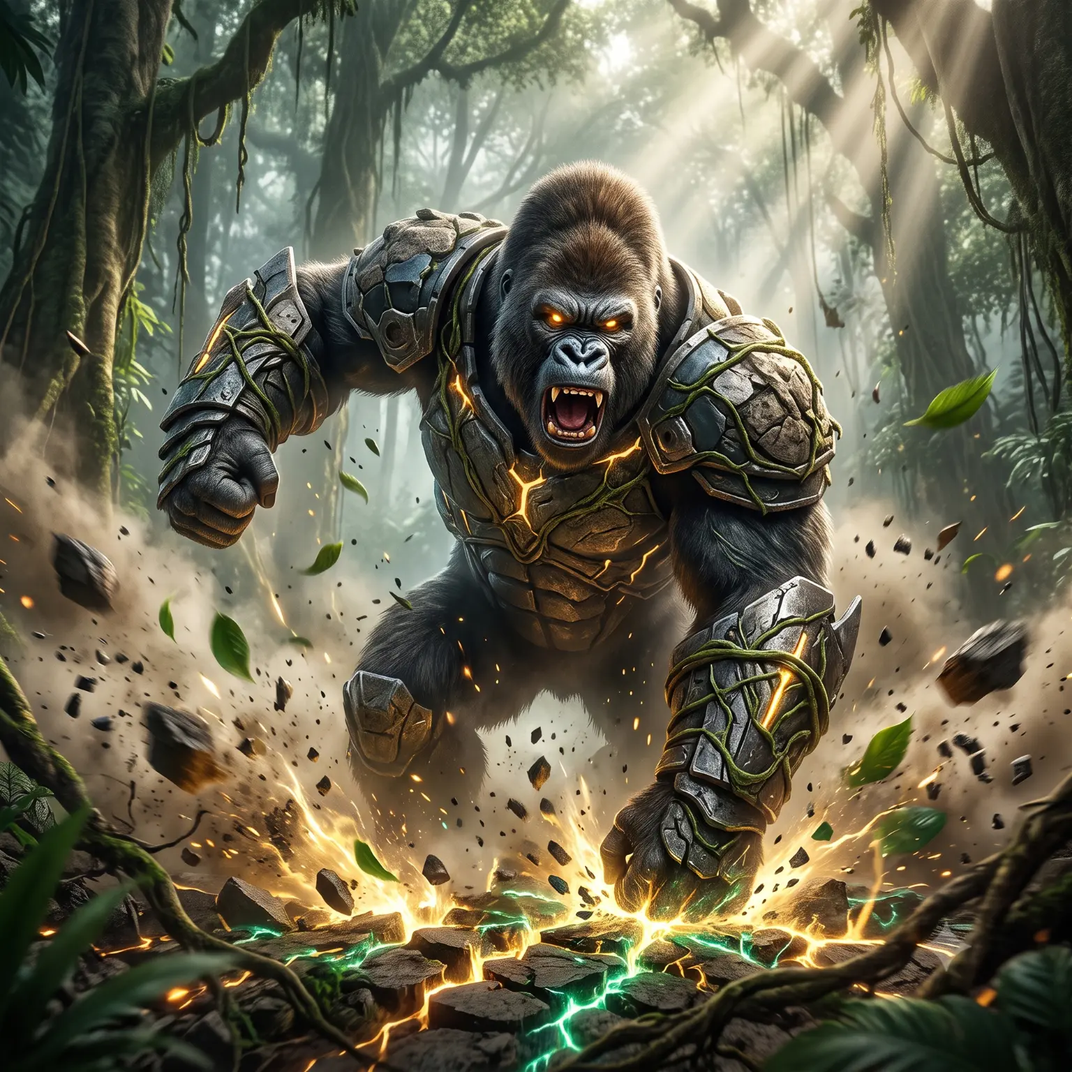 Silverback gorilla in its natural forest habitat, a powerful and social great ape
