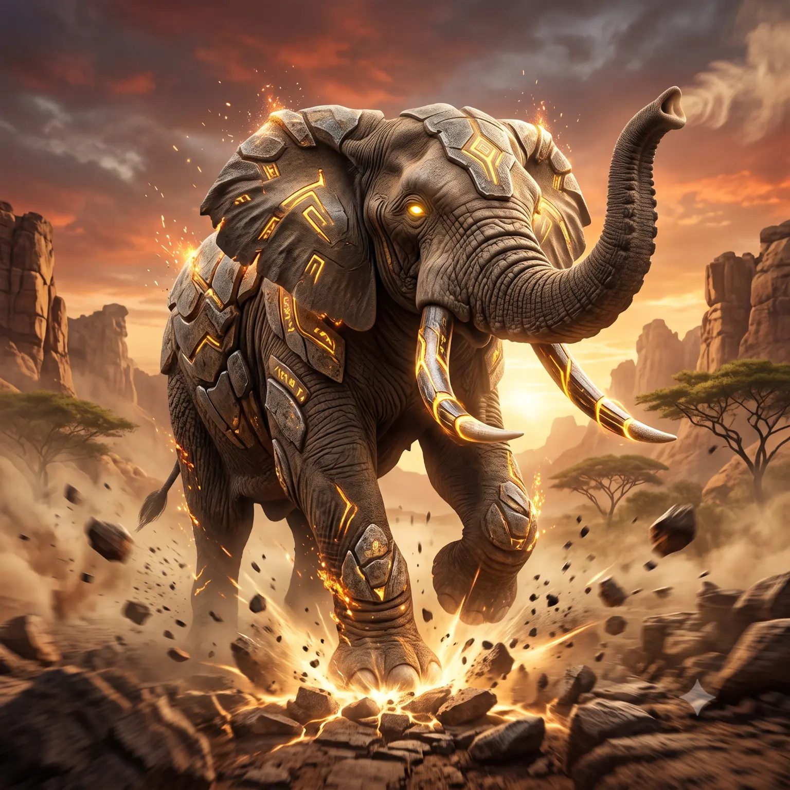African elephant walking across the savanna, using its trunk to explore and interact with its surroundings