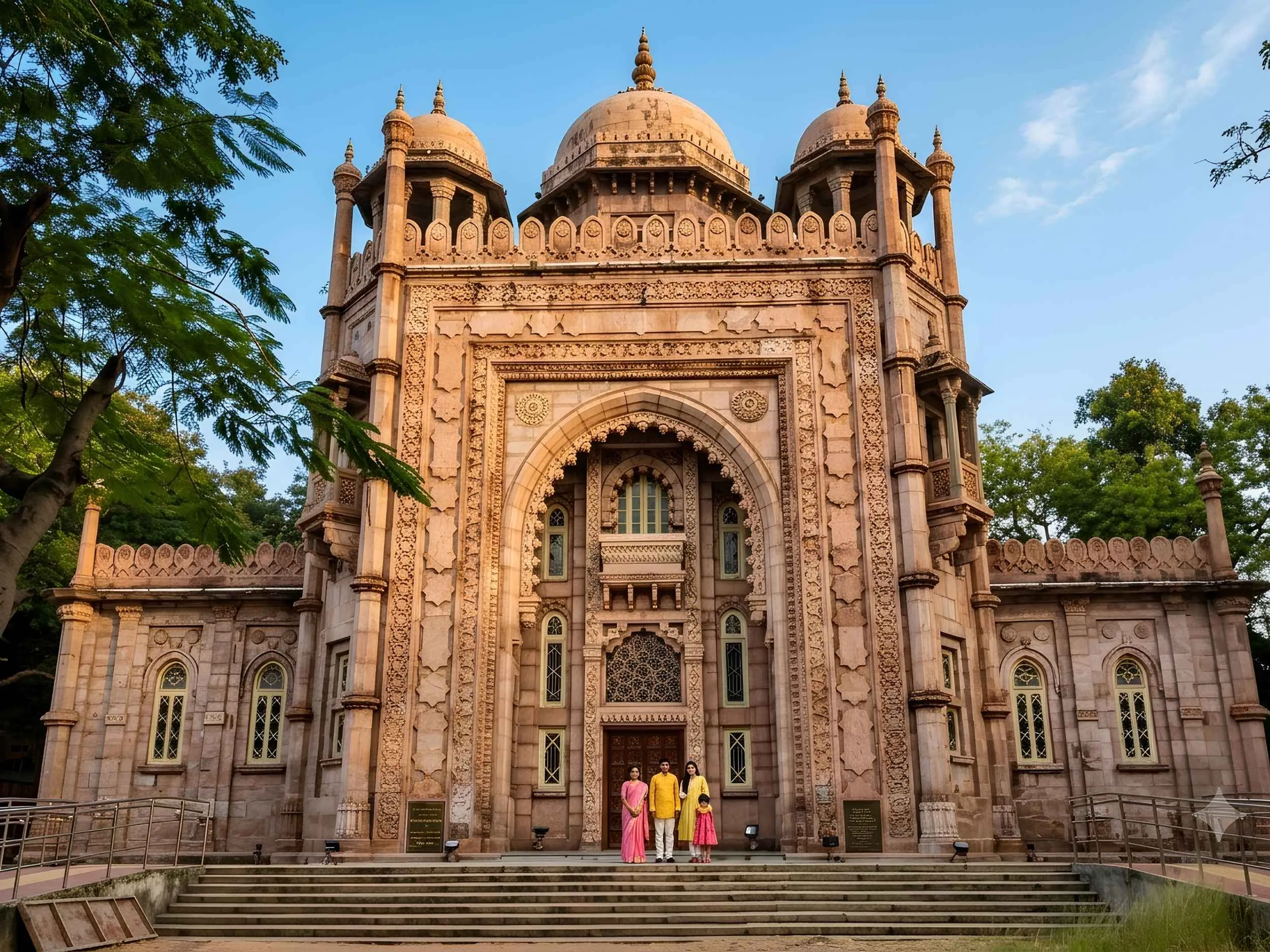 Red sandstone Indo-Saracenic facade of the Government Museum in Egmore Chennai