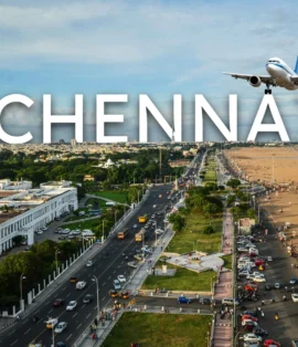 Chennai travel guide hero showing Marina Beach, Chennai city and South Indian heritage