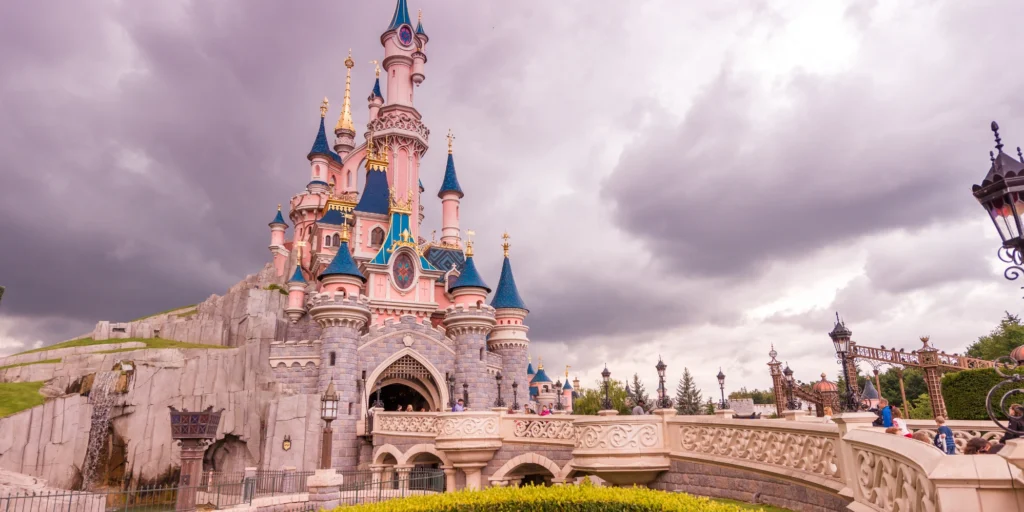 Sleeping Beauty Castle at Disneyland Paris during a family European tour package from Chennai.