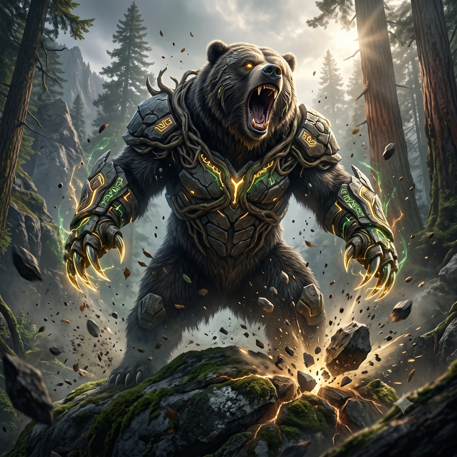 Grizzly bear in a natural northern forest setting, an omnivore adapted to seasonal food supplies