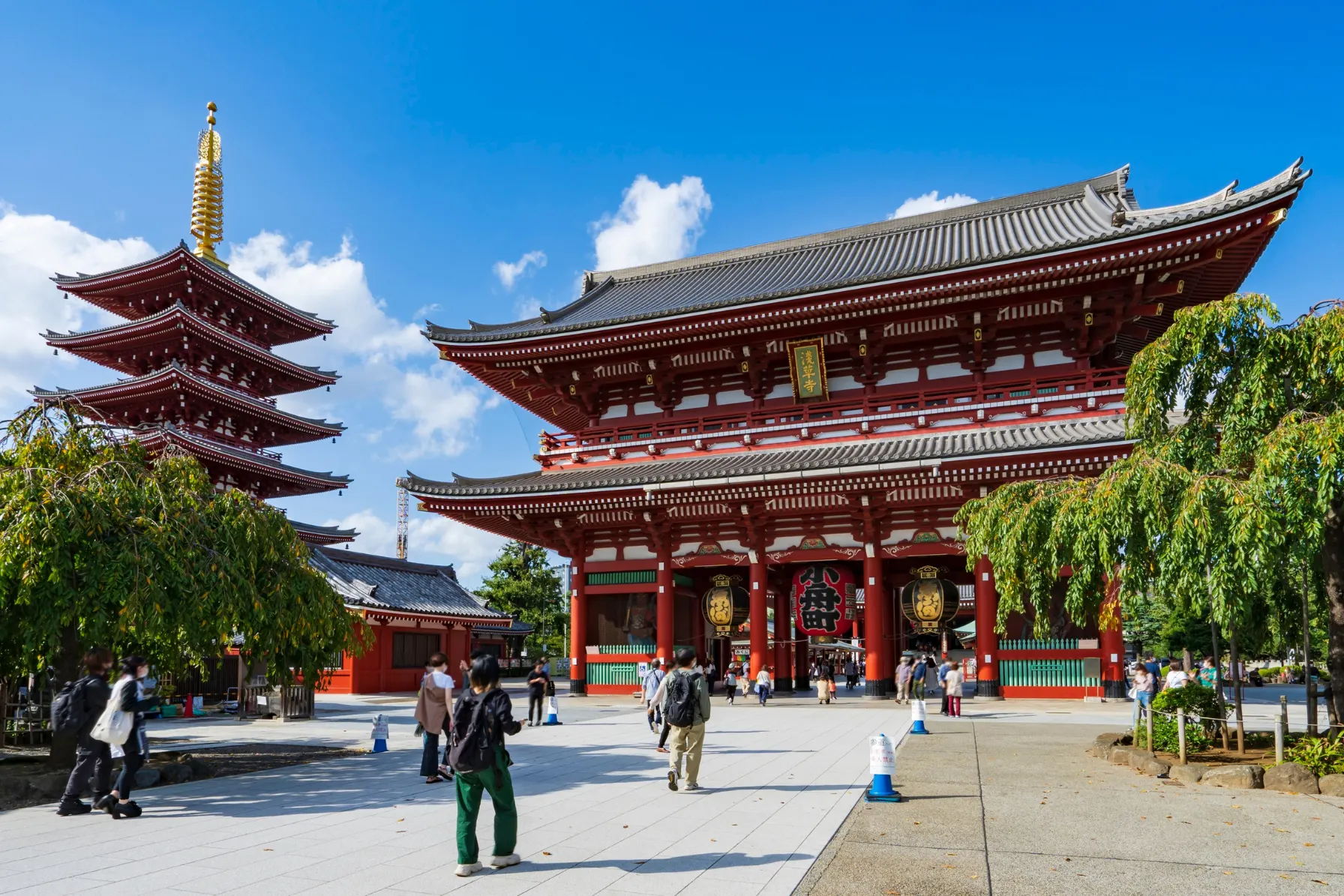 Giant red Kaminarimon lantern and five-story pagoda at Senso-ji Temple in Asakusa Tokyo