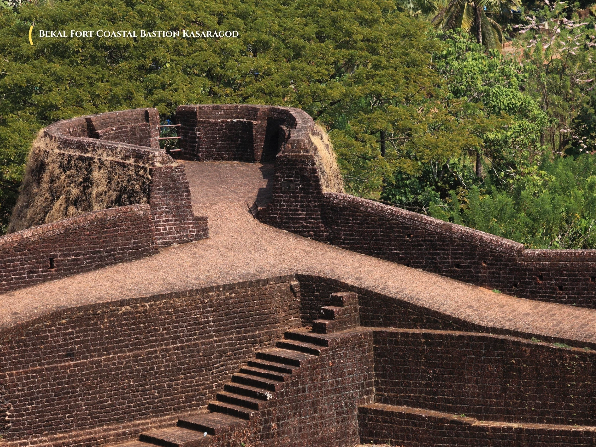 Massive seaside stone ramparts, observation tower, and keyhole-shaped bastion of Bekal Fort Kasaragod Kerala