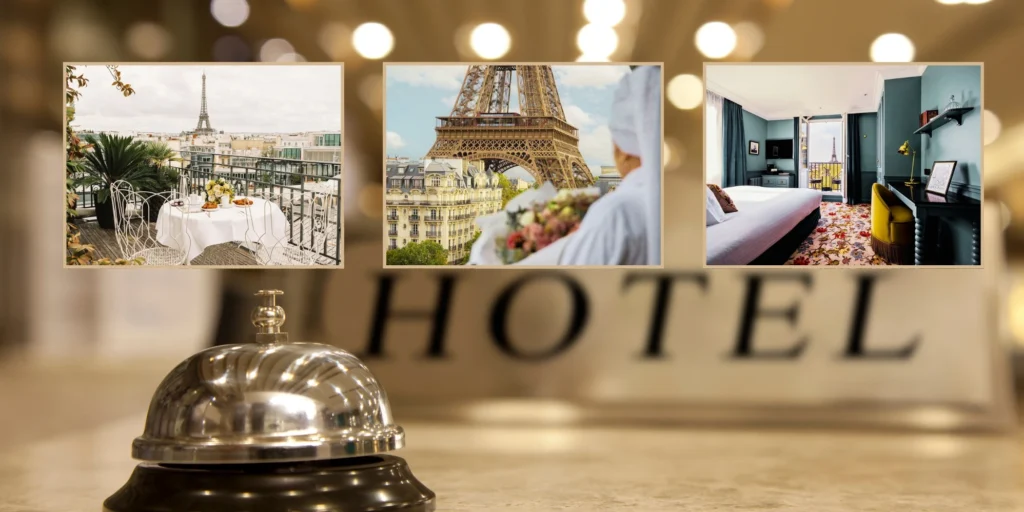 Premium guest room interior at 4-star and 5-star Paris hotels such as Pullman Paris Tour Eiffel.
