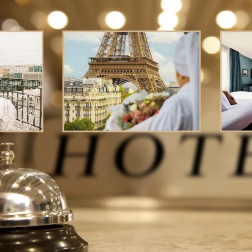 Premium guest room interior at 4-star and 5-star Paris hotels such as Pullman Paris Tour Eiffel.