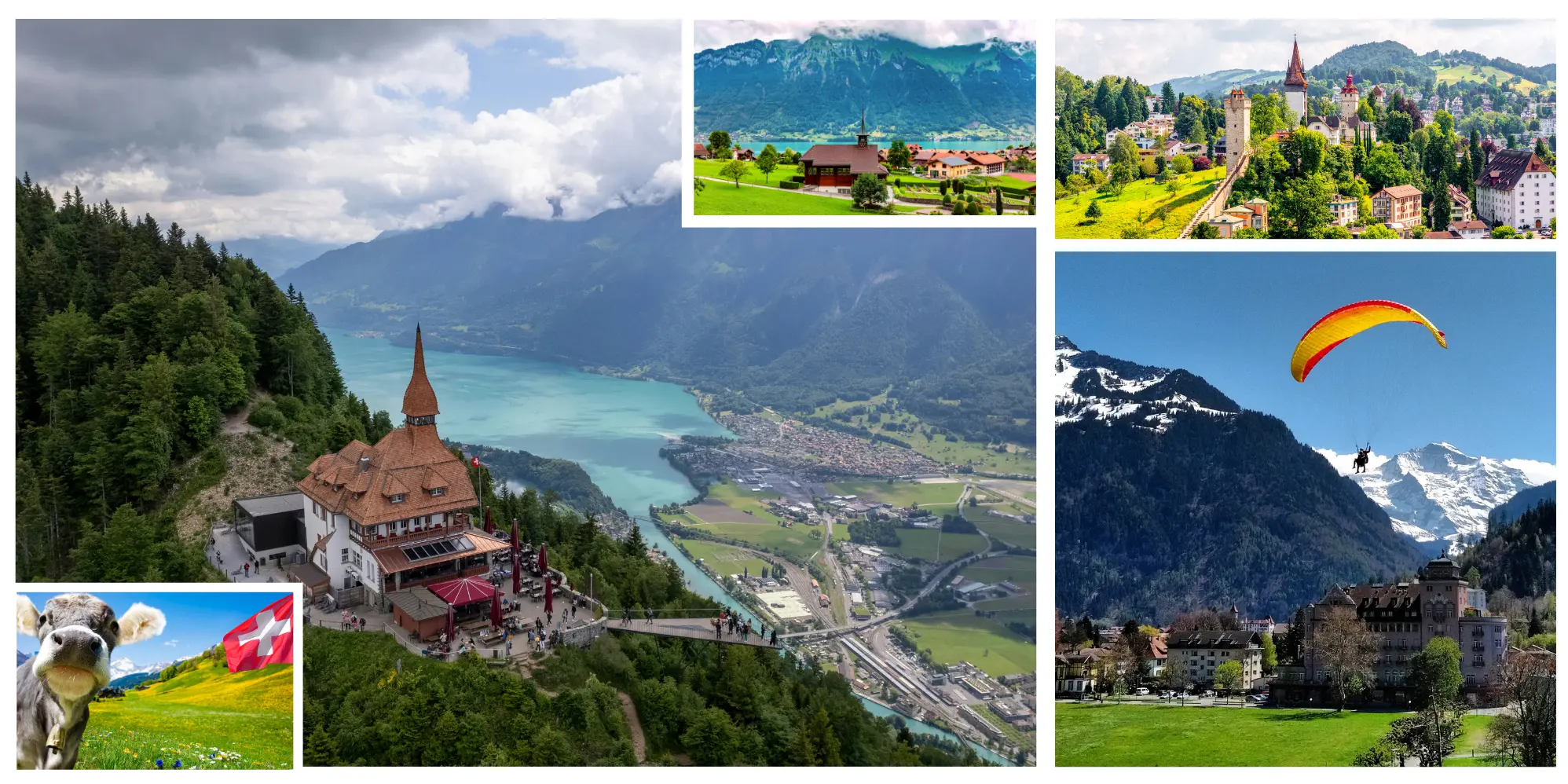 Cozy Swiss chalet-style hotel room with balcony overlooking alpine peaks in Interlaken and Lucerne